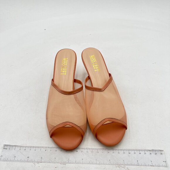Miss Left Dark Salmon Low Heel Soft Insole Mesh Mules Slip On Summer Sandals - Picture 3 of 8